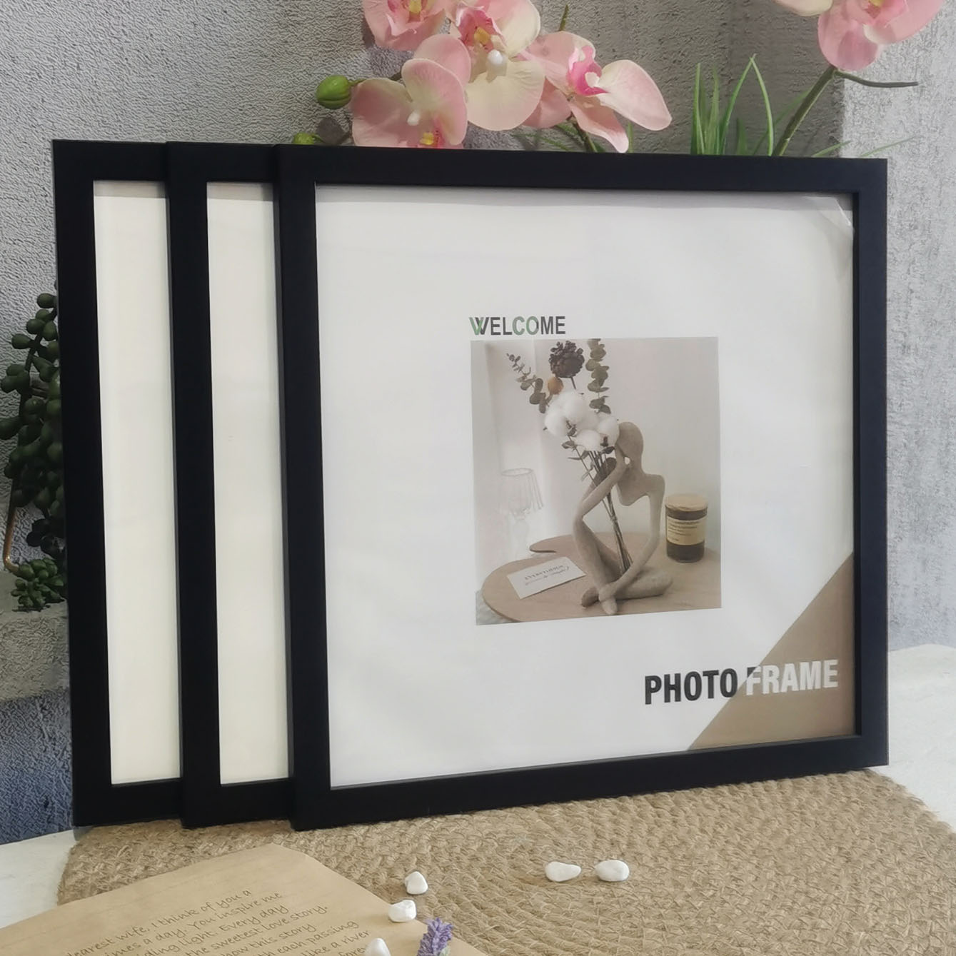Engraved Wood Frame - 3 pçs molduras quadradas de madeira