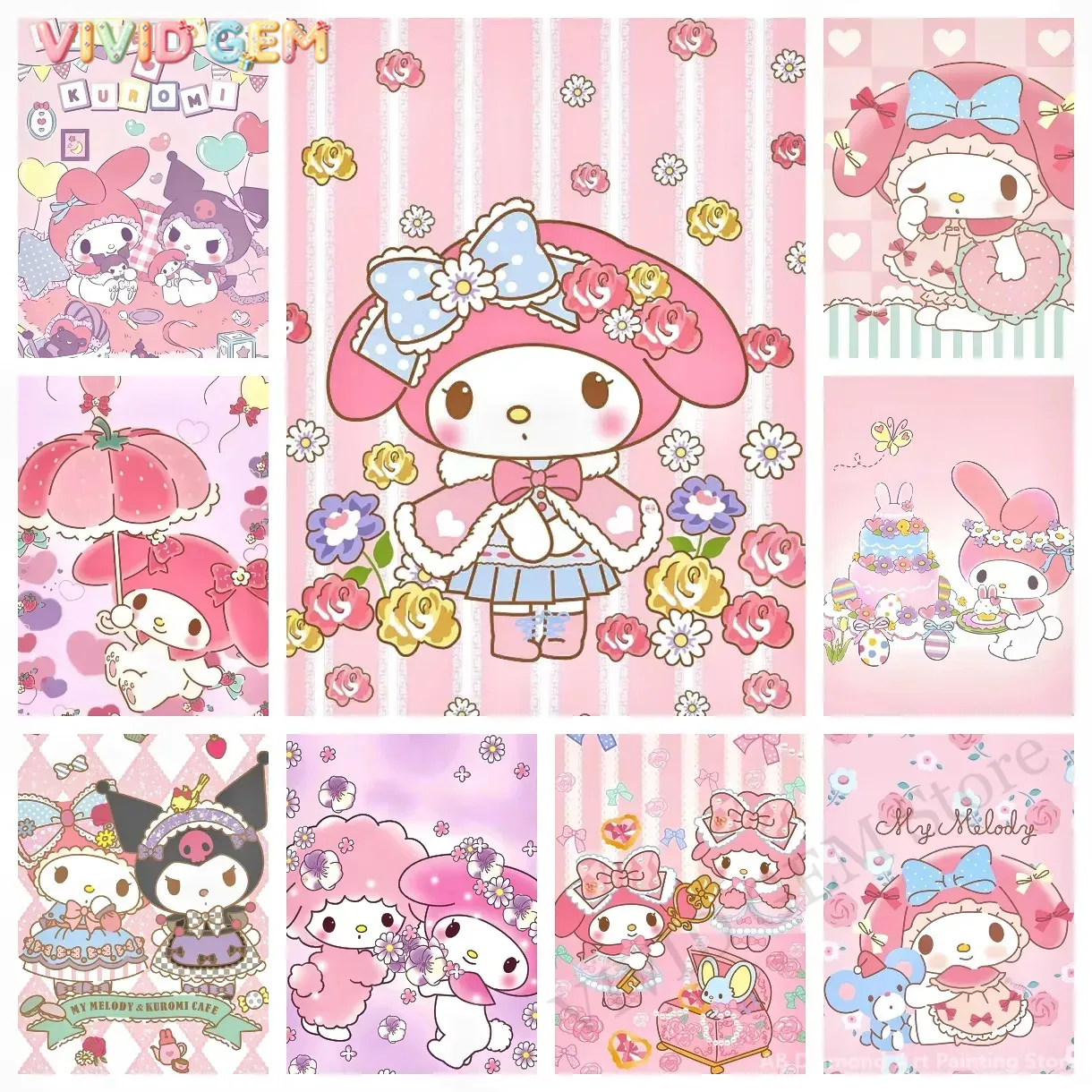 Photo Mosaic Print - Pintura em Diamante My Melody Sanrio,